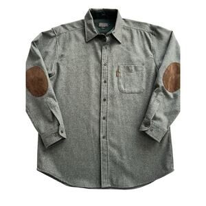 Vtg Authentic Pendleton Trail Wool Shirt Jacket Green Elbow Patches USA Mens